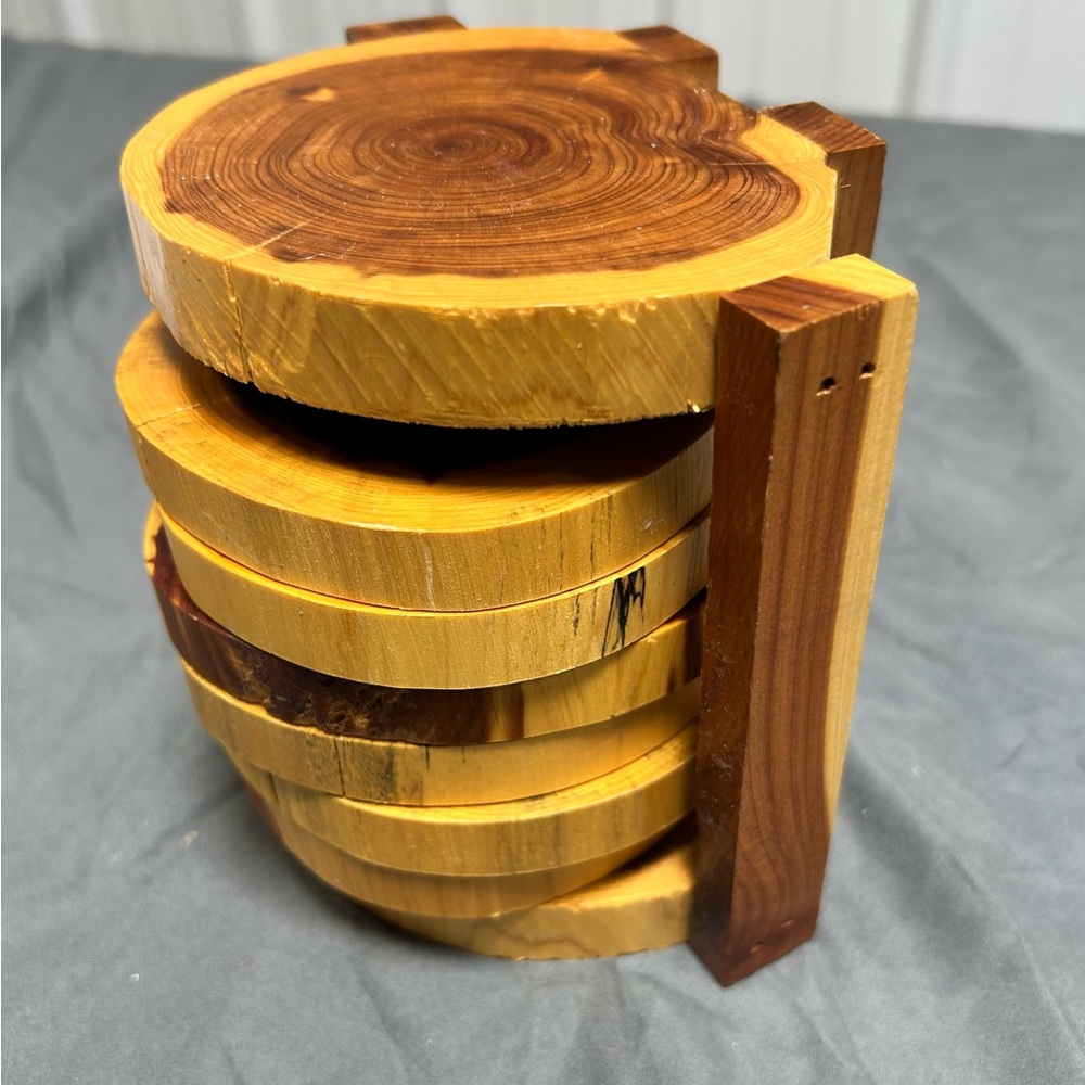 Cedar coaster set Wooden Holder Felt Bottoms Rustic Charm Home Decor Storage
